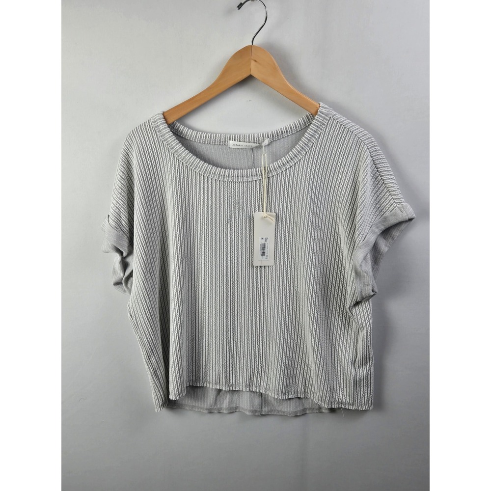 Altar'd State Light Grey Striped Cuffed Sleeve Crop Top A4708L379JD Women Large